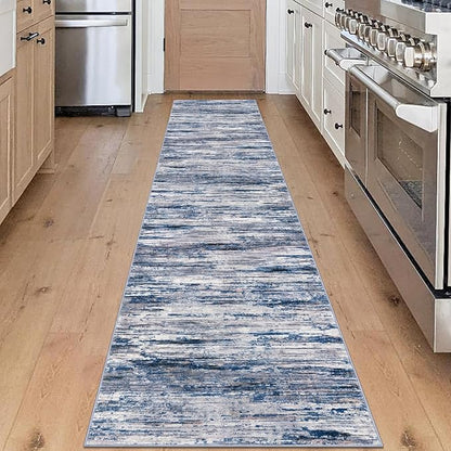 2x10 Modern Abstract Runner Rug for Hallways, Navy Blue Gray Neutral Multi Super Soft Hallway Decor Kitchen Rugs with Non-Slip, Non-Shedding Washable Rug for Hallways Entryway Bedroom Indoor