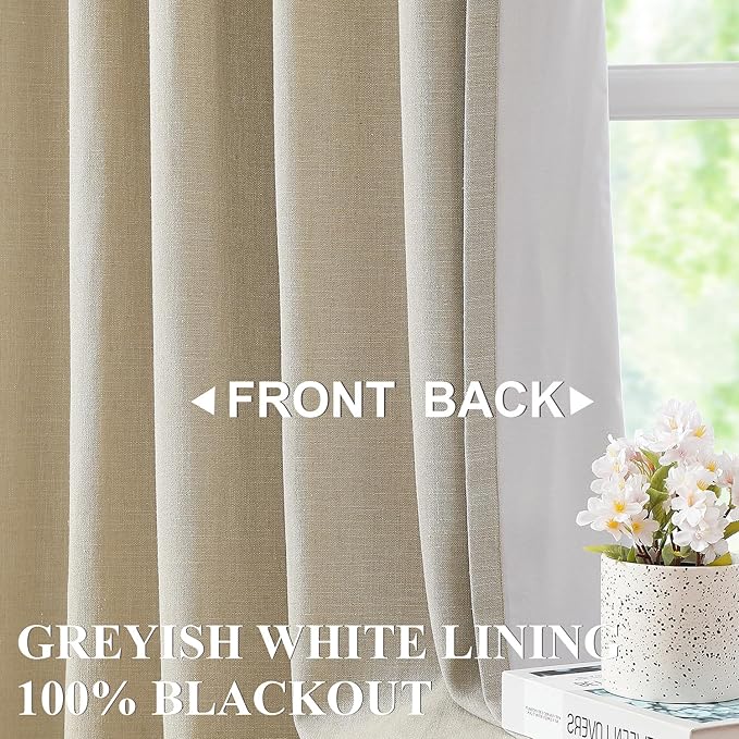 Vision Home Sand Linen Full Blackout Curtains 120 inch for Bedroom Living Room Darkening Soundproof Window Panels Thermal Insulated Rod Pocket Back Tab Neutral Drapes 10FT 56" Wx120 Lx2