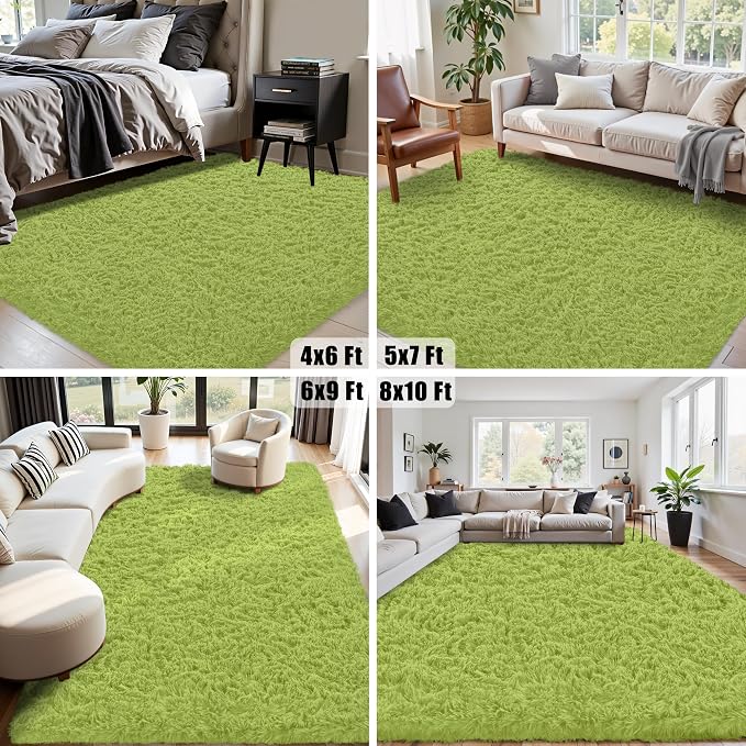 8x10 Area Rug for Living Room, Grass Green Fluffy Shag Non-Slip Bedroom Rugs | - Image 7