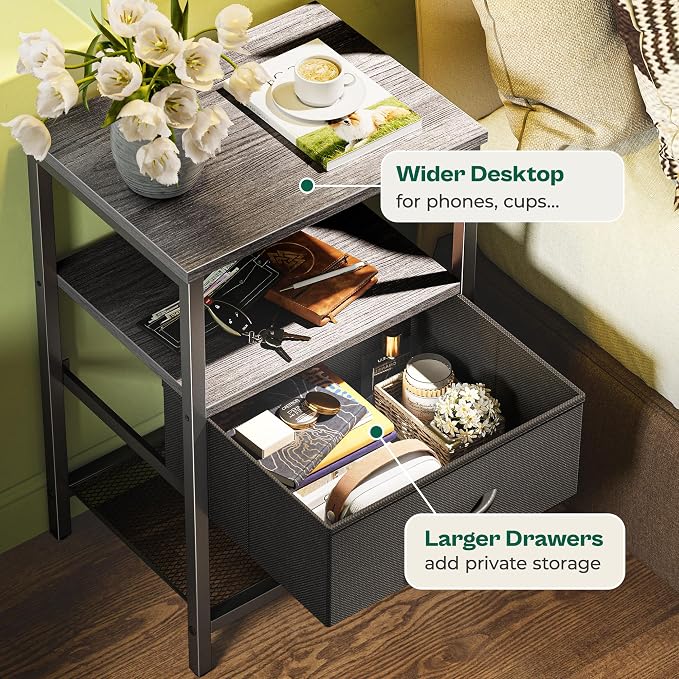 Huuger Night Stand with 2 Drawers, Bed Side Table with Open Shelf | Bedroom - Image 5