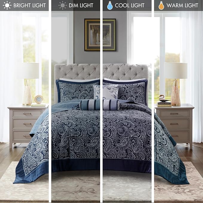 Madison Park Reversible Jacquard Quilted King Bedspread Set Navy, All-Season - Image 6