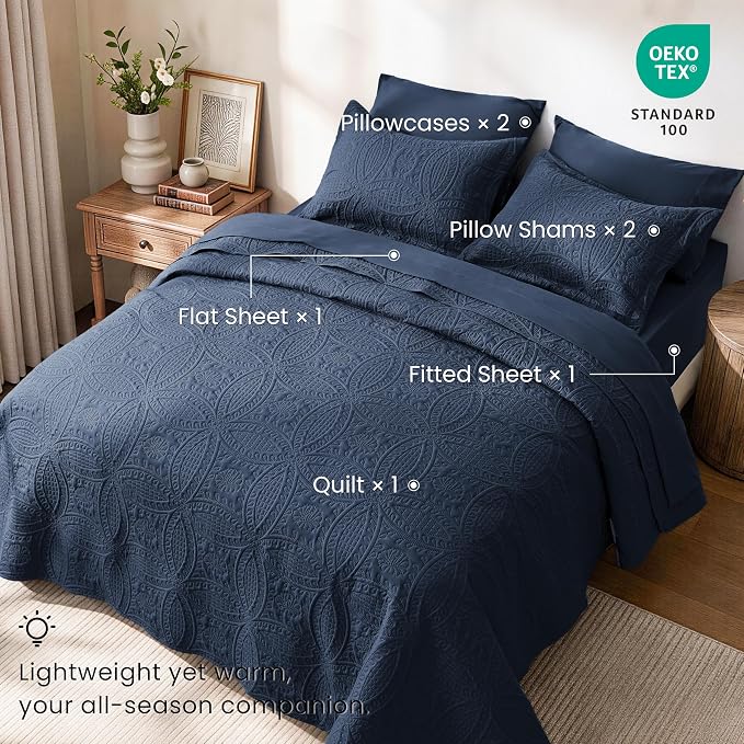 Love's cabin King Quilt Set Navy, Bed in a Bag King Size Bedding 7 Pieces - Image 2