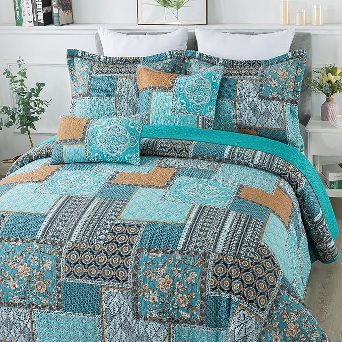 BEDIFANY Cotton Queen Size Quilt, Lightweight Bedspread Queen Size | Teal - Image 2