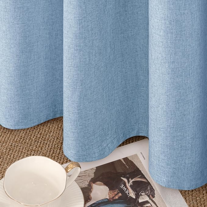 YoungsTex Light Blue Linen Blackout Curtains 48 Inch Length - Image 6