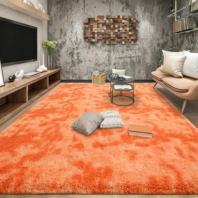 Orange Area Rugs for Living Room Bedroom, 4x6 Fluffy Shaggy Fuzzy Rug for Kids - Image 3