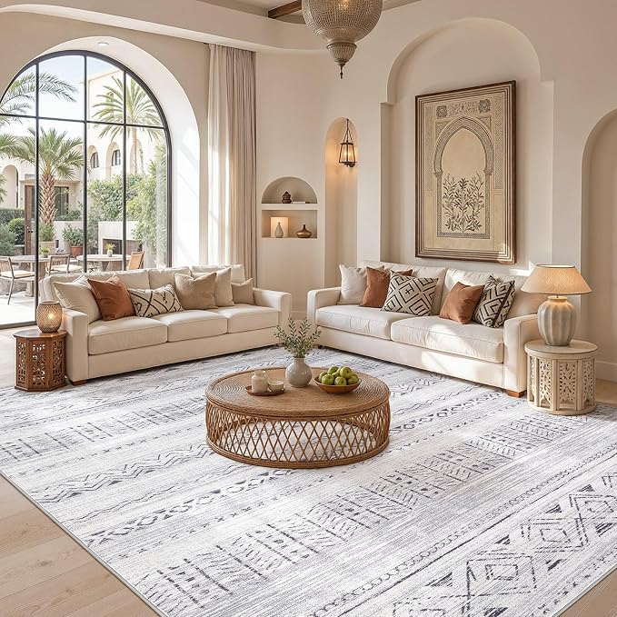 cotiled Boho 10x14 Area Rug for Living Room: Large Moroccan Washable Rug | - Image 4