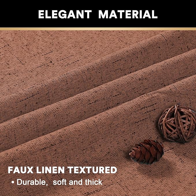 PrinceDeco Thick Linen Blend Curtains 100% Blackout Curtains 64 inch Long 2 Panels Set for Bedroom Nursery Living Room Full Blackout Window Draperies with White Liners 42" Wide,64" Length,Washed Spice