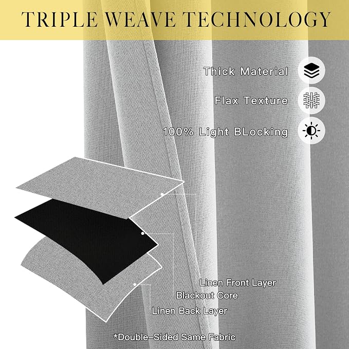 NICETOWN 100% Blackout Faux Linen Curtains - Image 6