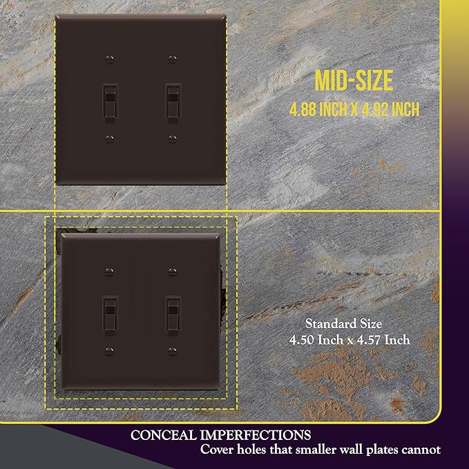 ENERLITES Toggle Light Switch Wall Plate, Gloss Finish, Midway Size 2-Gang 4.88" x 4.92", Unbreakable Polycarbonate Thermoplastic, UL Listed, 8812M-BR, Brown
