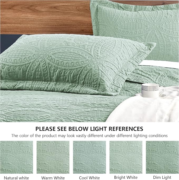 Love's cabin California King Size Quilt Bedding Set Sage Bedspreads - Image 5