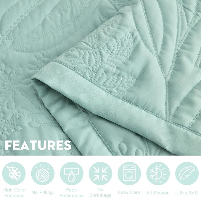 HZ & HY Oversized Queen Bedspreads, Seaglass | Generous Coverage, 5-Piece Quilt - Image 7
