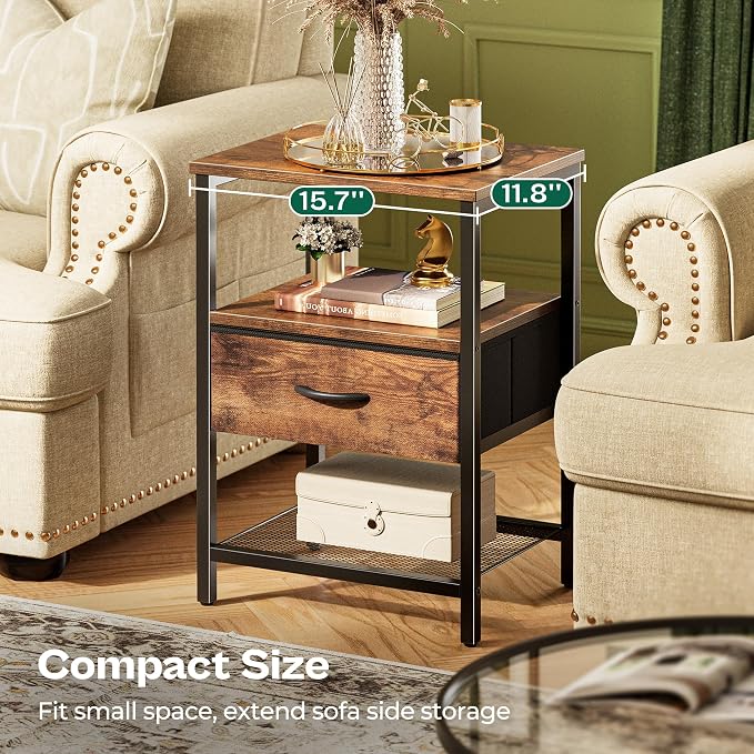 Huuger Night Stand with 2 Drawers, Bed Side Table with Open Shelf | Bedroom - Image 5