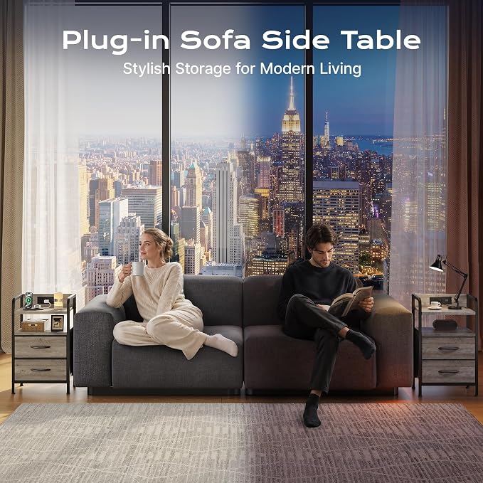 Huuger Nightstands Set of 2, Night Stand, Charging Station, USB-C Ports | 2 - Image 6