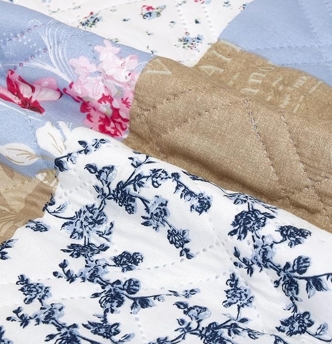 Brilliant Sunshine Blue Beige Rose Toile Couch Armrest Cover, Armrest Organizer - Image 5