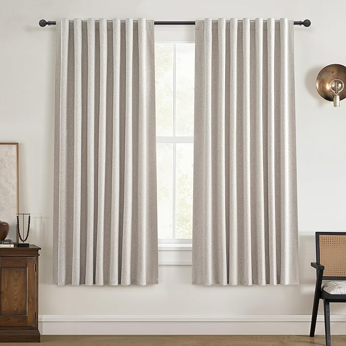 QJmydeco 100% Blackout Curtains 45 Inches Long 2 Panels Set, Short Linen Heat by QJMYDECO
