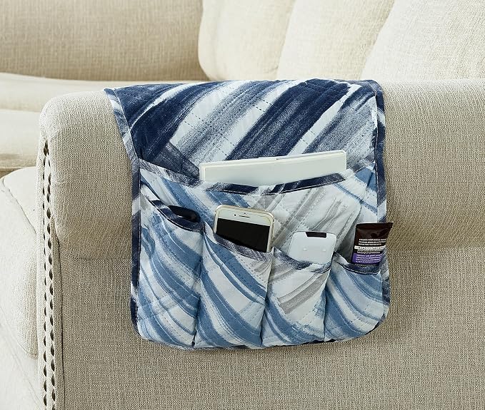 Brilliant Sunshine Blue Grey Stripes Couch Armrest Cover, Armrest Organizer & by BrilliantSunshine