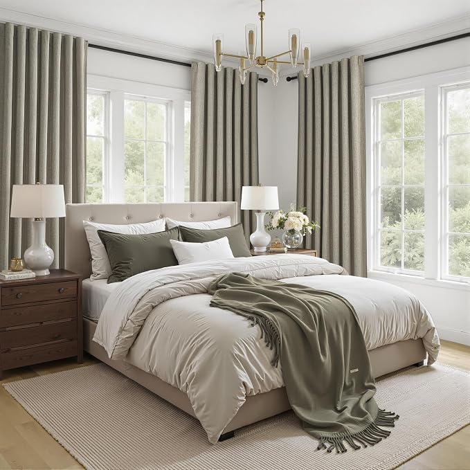 Grey Green Blackout Linen Curtains 102 Inches Long - Image 6