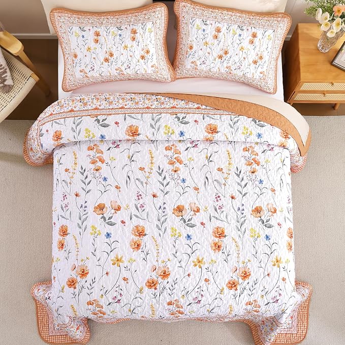WONGS BEDDING Fall Quilt Set Queen, Microfiber Lightweight Farmhouse Bed Quilt - Image 3
