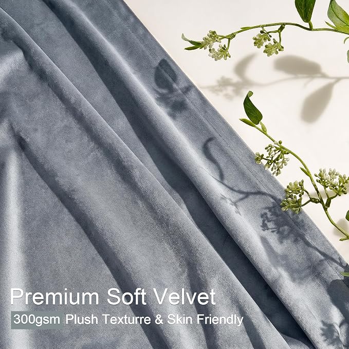 Stone Blue Velvet Pleated Curtains 102 Inches Long Light Blocking Room - Image 3