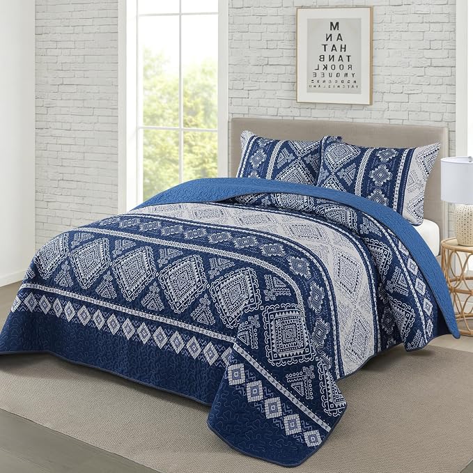 3-Piece Quilt Set Quilted Bedspread Garden Style Floral Printed Oversized - Image 2