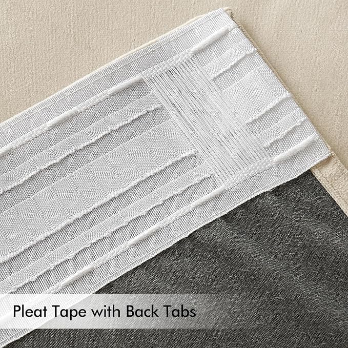 MIULEE Cream Beige Velvet Pinch Pleat Blackout Curtains W52 X L90 Inches | 2 - Image 3