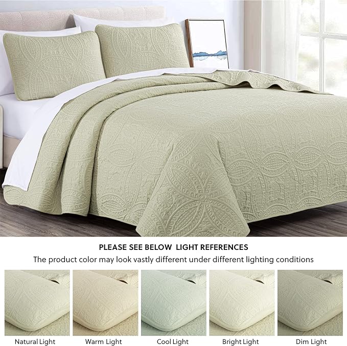Chezmoi Collection Austin Queen Bedspread Set 3-Piece Pinsonic Quilted - Image 5