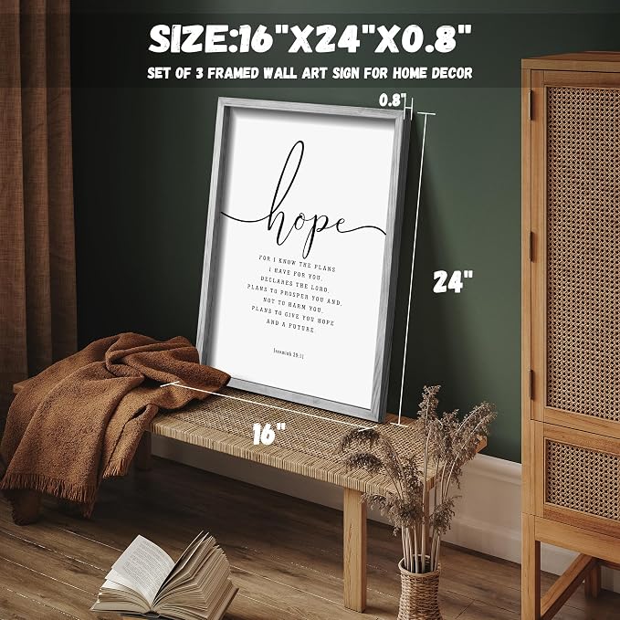 Houmury 3PCS Framed Faith Hope Love Bible Verses Wall Art Farmhouse Religious - Image 6