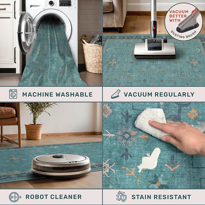2x4 Washable Teal Throw Rugs for Entryway Indoor - Image 4