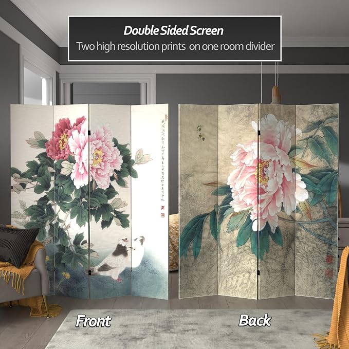 Red Lantern 6 ft. Tall Double Sided Doves and Peonies Canvas Room Divider 4 - Image 2