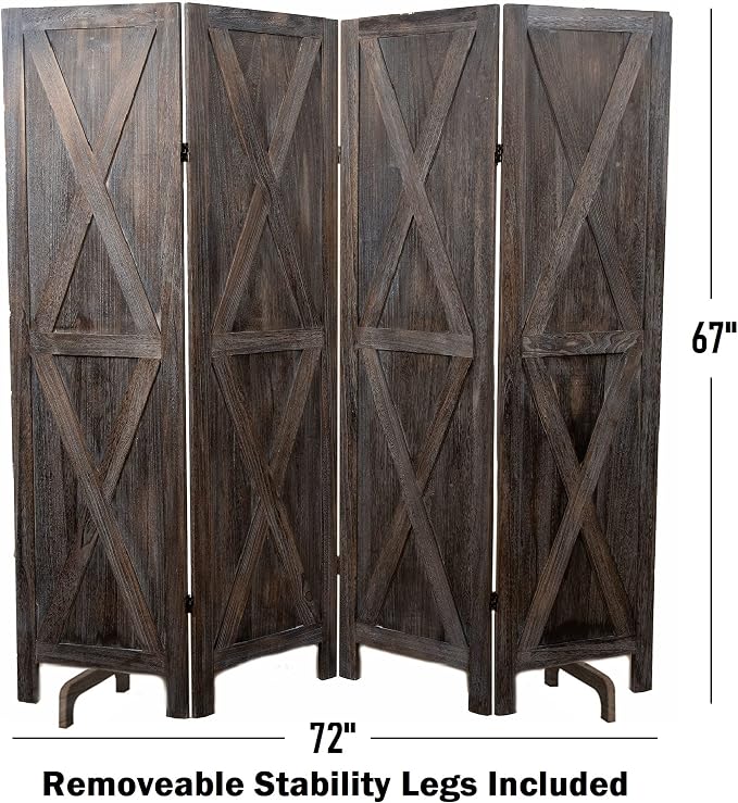 Premium Home 4-Panel Room Divider – Rustic Brown Barn Door, X Pattern Folding - Image 6