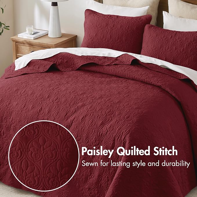 Madison Park Queen Quilt Bedding Set, Cottage-Inspired Damask, Classic Stitch - Image 3