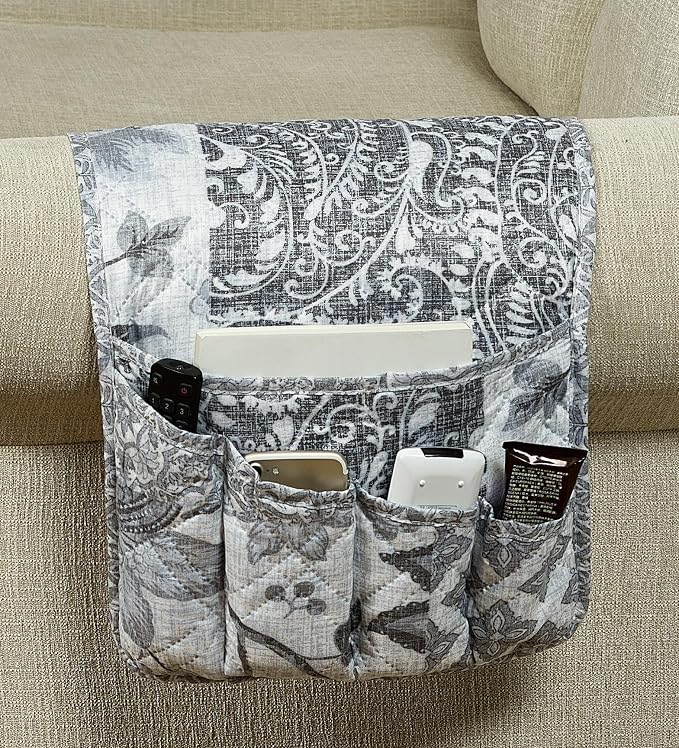 Brilliant Sunshine Grey Flowers Patchwork Couch Armrest Cover, Armrest by BrilliantSunshine