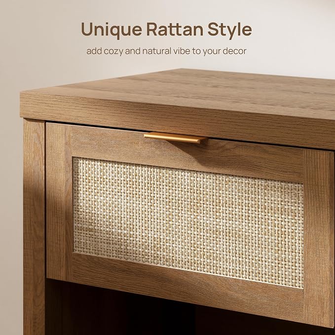 SICOTAS Night Stand Set 2 Rattan Nightstands - Image 4