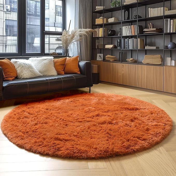 Amdrebio Burnt Orange Small Shag Round Circle Area Rug 3Ft - Image 7