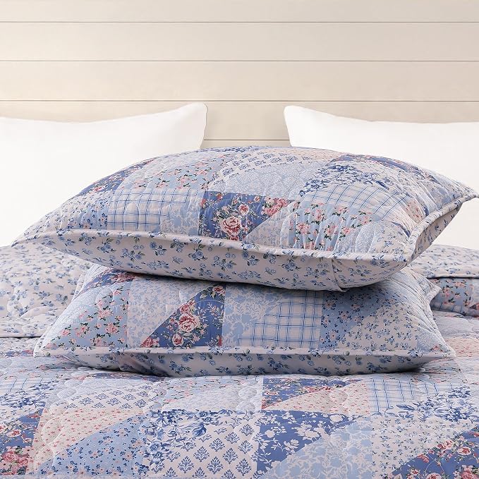 Twin/Twin XL Quilt Set-2 Pieces Soft Bedding Floral Patchwork Coverlet | All - Image 5