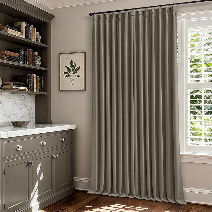 Desert Taupe Linen Blackout Pleated Curtains 86 Inches Long - Image 8