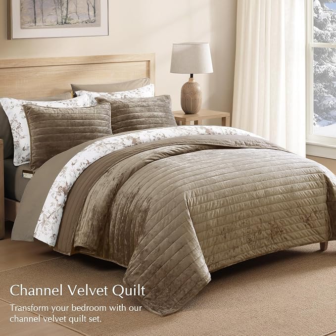 Velvet Quilt Set King Size- Taupe Quilt Bedding Set - Image 2