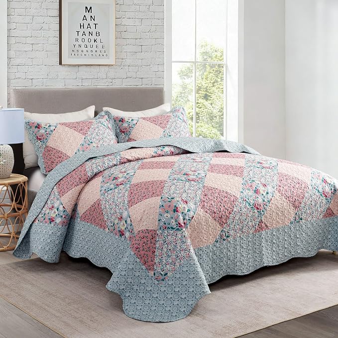 3-Piece Bedspread Quilt Set Lightweight Coverlet Set Garden Style Floral - Image 2