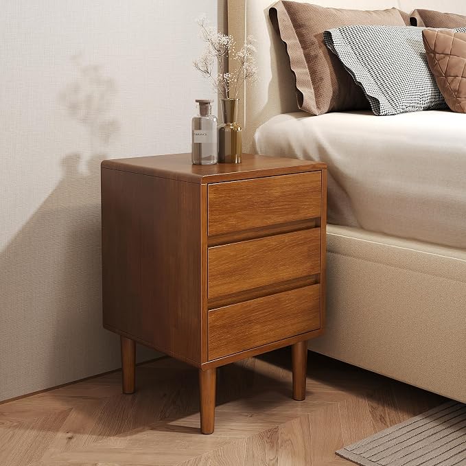 Nightstand with 3 Drawers Narrow Night Stand Solid Wood Bedside Table Mid by IUNVR
