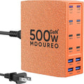500W USB C Charger Block, 12-Port USB C Charging Station for Multiple Devices, Leather Texture Dual PD 65W Laptop Fast Charger Compatible with MacBook Pro/Air, iPad, iPhone,Galaxy and More,Orange