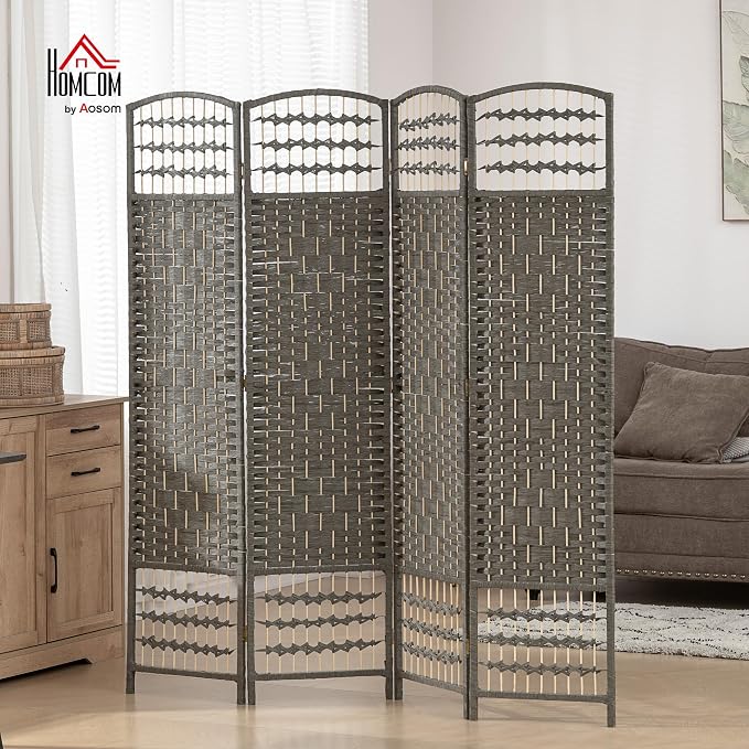 HOMCOM 4 Panel Room Divider, Folding Privacy Screen, Dark Gray | Room Separator - Image 2