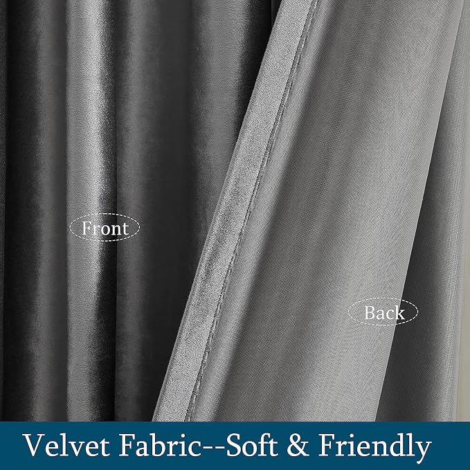PRIMROSE Dark Grey Velvet Curtains 72 inch Long - Image 5