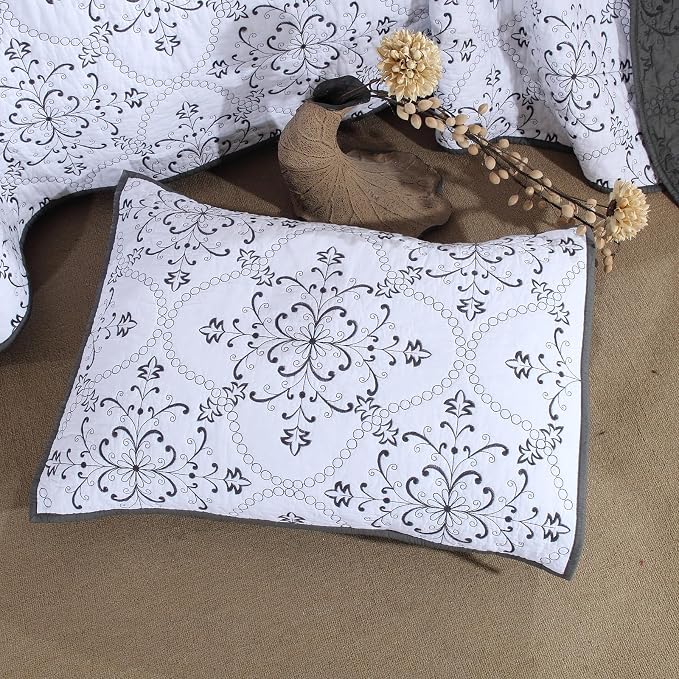 ROOMLIFE Quilt Set Full Size 3D Floral Embroidery Pattern 3-Piece Cotton - Image 6