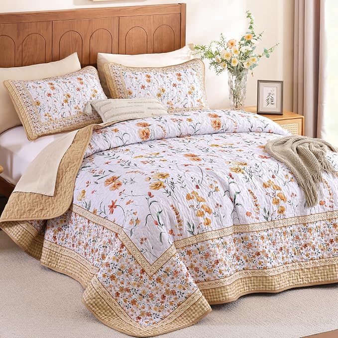 WONGS BEDDING Fall Quilts Set King, Spring Summer Garden Quilt Set, Microfiber - Image 2