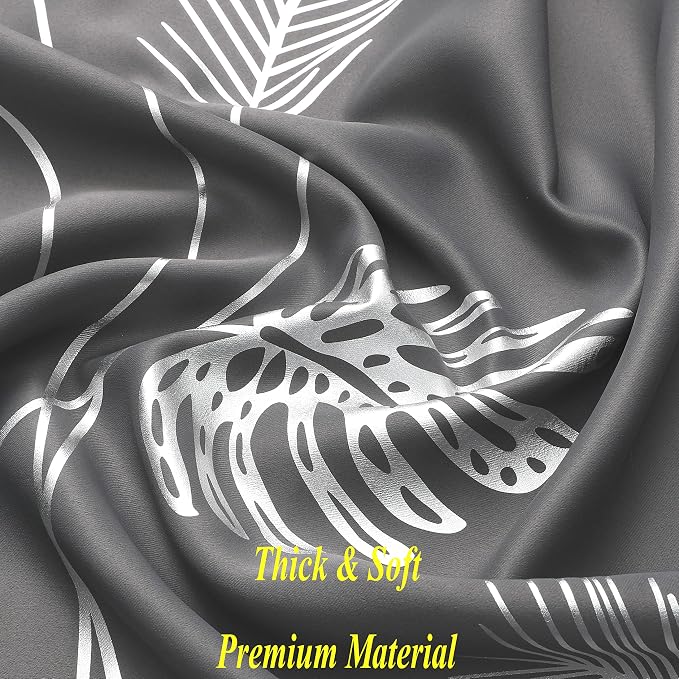 Blackout Curtains for Living Room Silver Palm Tree Printed Thermal Insulated - Image 7
