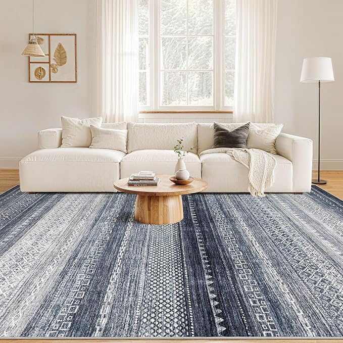 Nakagishi Boho 10x14 Area Rug Living Room Rugs Machine Washable Blue | Soft - Image 4