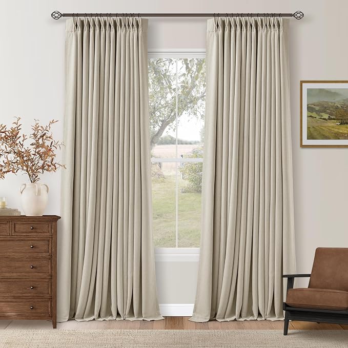 92 Inch Long Oatmeal Pleated 100% Blackout Curtains by Twodrapes