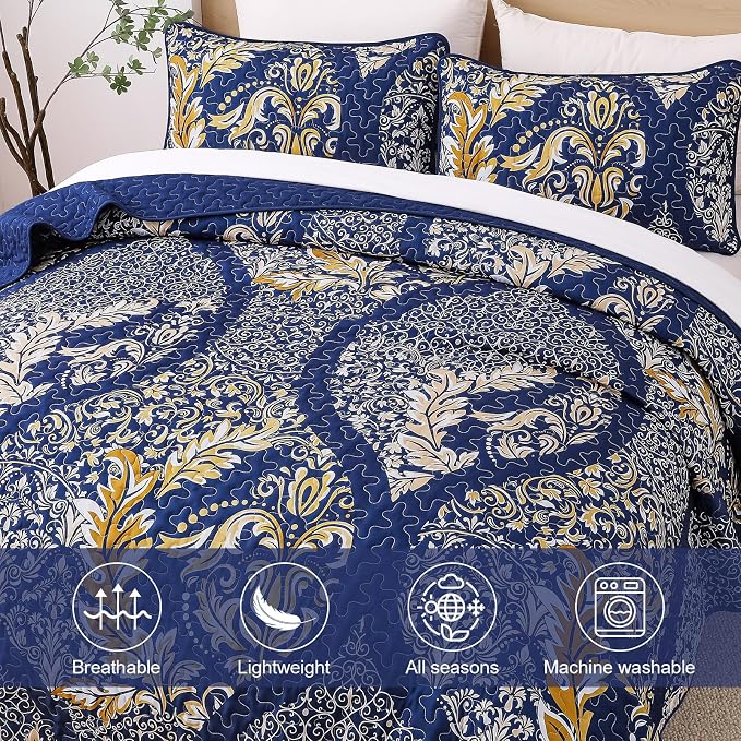 DJY Navy Queen Quilt Bedding Set, All Season Quilted Coverlet, Soft Lightweight - Image 7