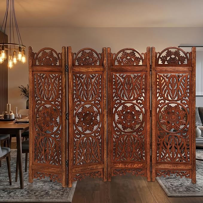Lightnpro 4 Panel Majestic Wooden Room Divider 64" x 48" Hand-Carved Folding - Image 3