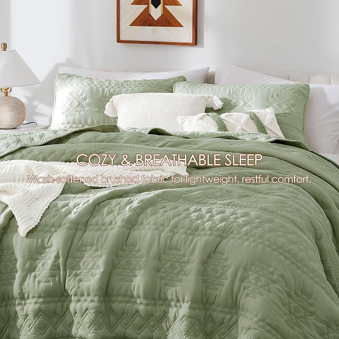 WDCOZY Boho Sage Green Twin Quilt Size Bedding Sets - Image 6
